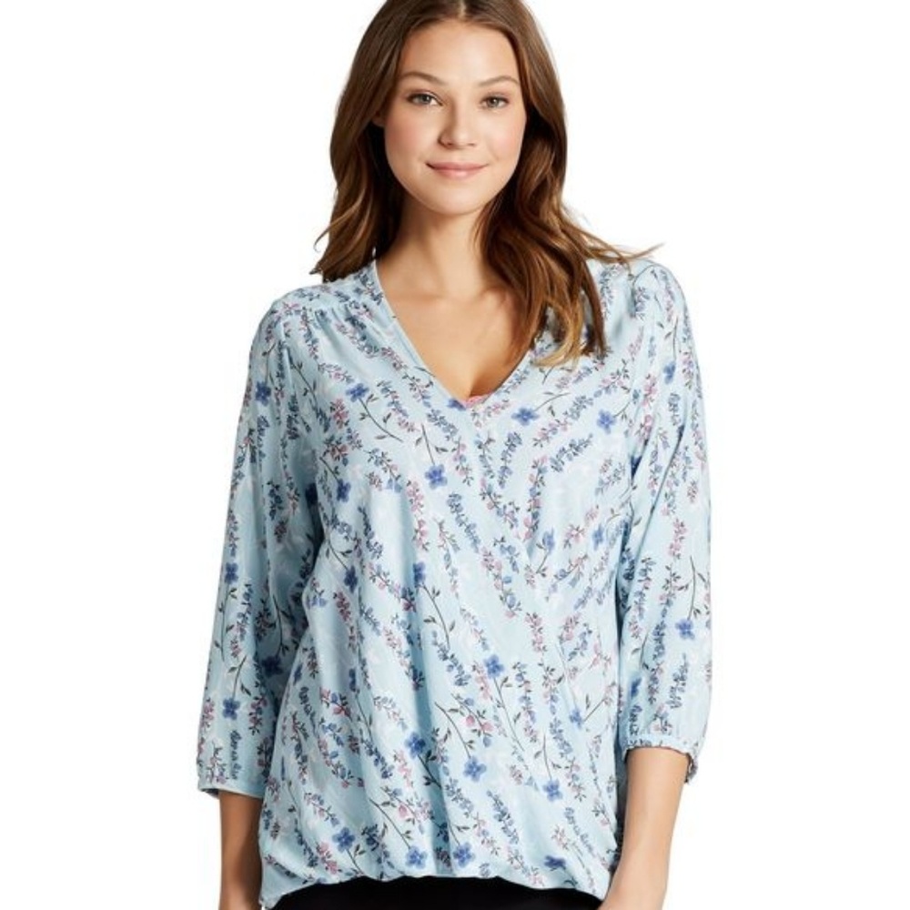 Jessica Simpson Blue Sheer Floral Nursing Blouse